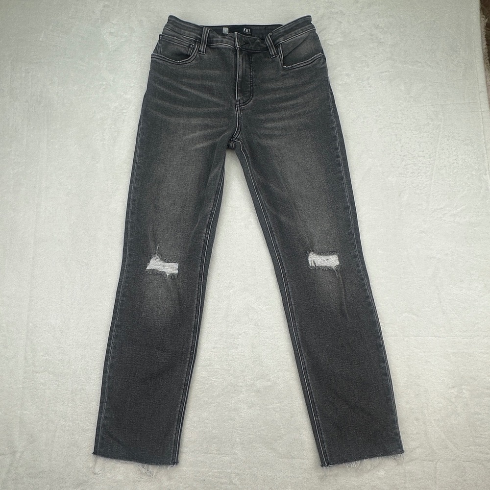 KUT From The Kloth Rachael Fab AB Mom Jeans Distressed Ankle Gray Wash 6L